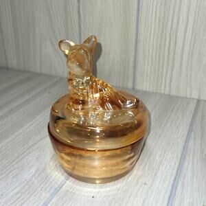 Vintage Scottie Dog Carnival Glass Powder Jar Candy Dish Jewelry Holder Flaw